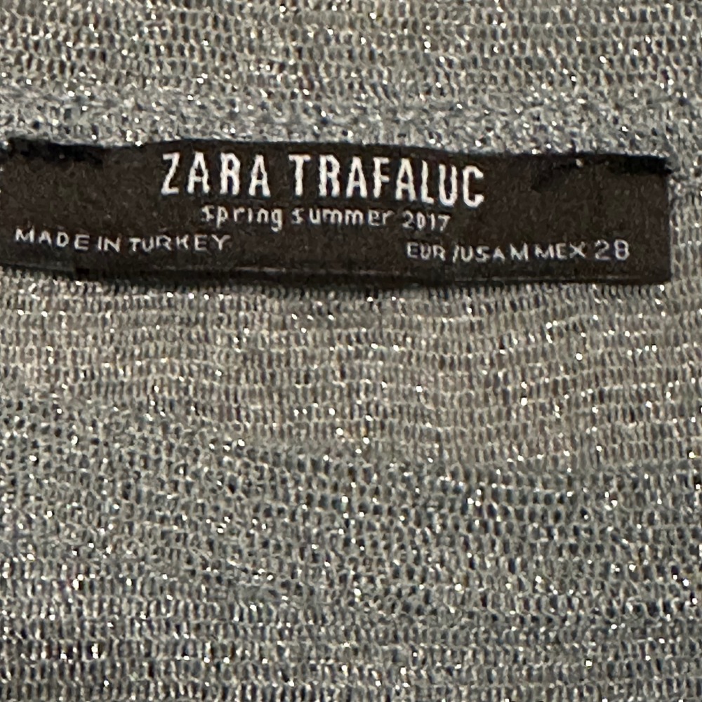 Zara Trafaluc Silver Metallic Shimmer Knit Short Sleeve‎ Top Size M SS17 - Picture 4 of 6